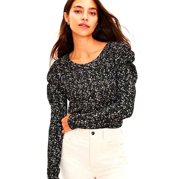 Loft Floral Popcorn Knit Long Twist Sleeve Top Blouse Size S NWOT - Picture 3 of 12